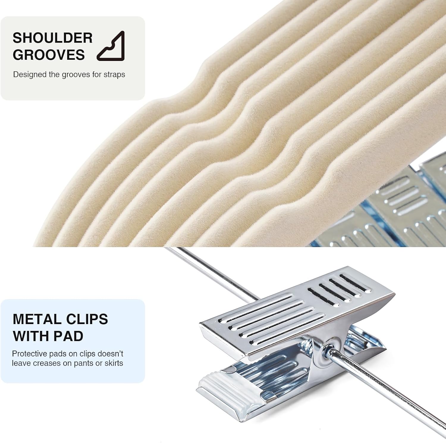 Skiennix 24-Pack Velvet Hangers - Adjustable Non-Slip Clips for Space-Saving Storage | Beige