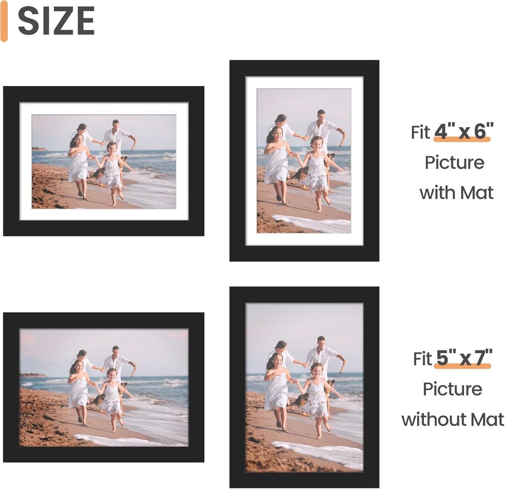 Upsimples 5x7 Picture Frame Set of 3 - High Definition Glass for 4x6 or 5x7 Photos | Black Wall & Tabletop Display
