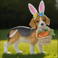 Cynkeyee Dog Garden Statue - Adorable Beagle Puppy with Bunny Ears & Carrot Basket | 11.5x4x10.5 Inch Indoor/Outdoor Decor