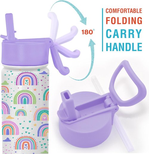 Chillout Life Insulated Kids Water Bottle - 17 oz Leakproof Thermos with Straw Lid & Cute Stickers