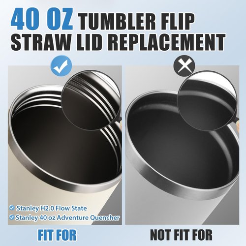 40 OZ Tumbler Flip Straw Lid for Stanley Quencher, Spill Proof Lids Replacemen, Non Spill Straw TOP Cover Replacement Accessories with Brush White
