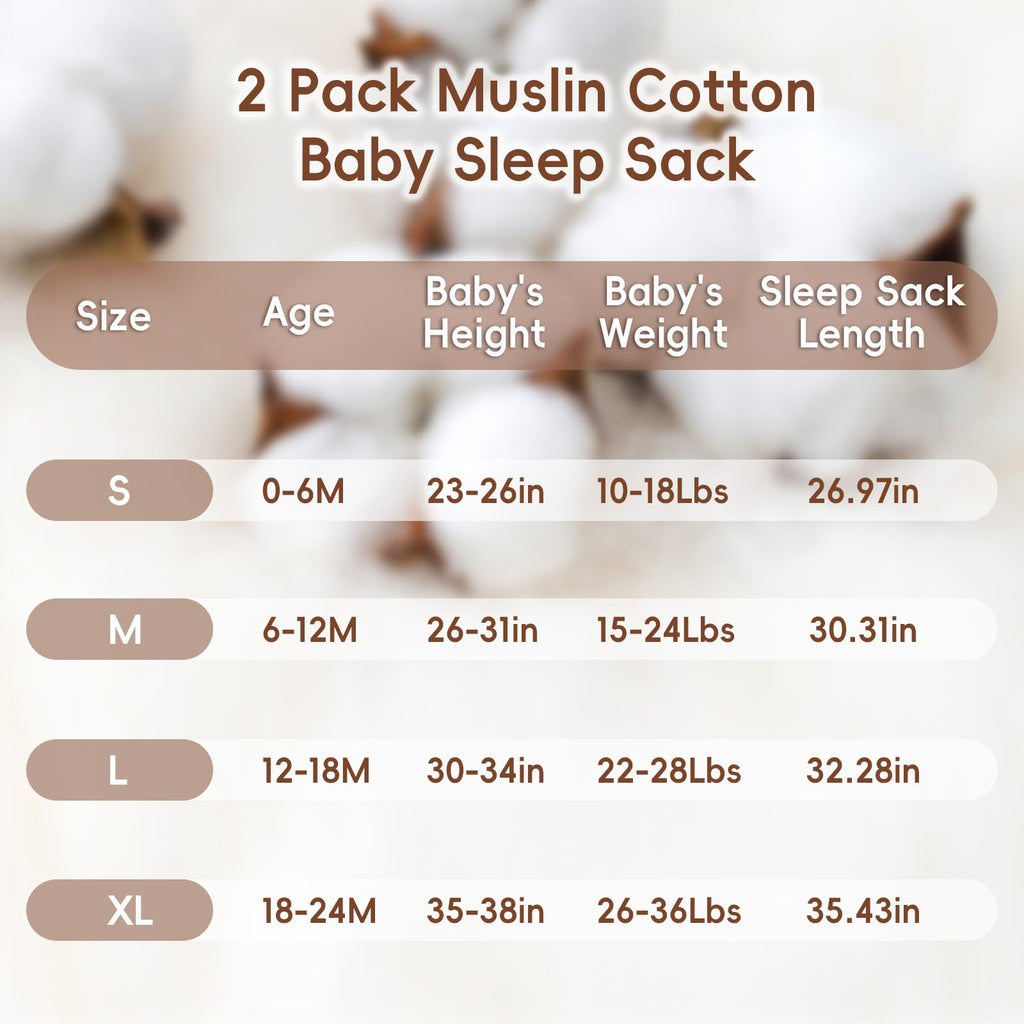 david's kids Muslin Cotton Baby Sleep Sack 18-24 Months, 2 Pack 100% Cotton Sleeping Bag for Summer, TOG 0.5 Baby Wearable Blankets with 2-Way Zipper, Soft Sleep Sacks for Newborn Infant, Rainbow