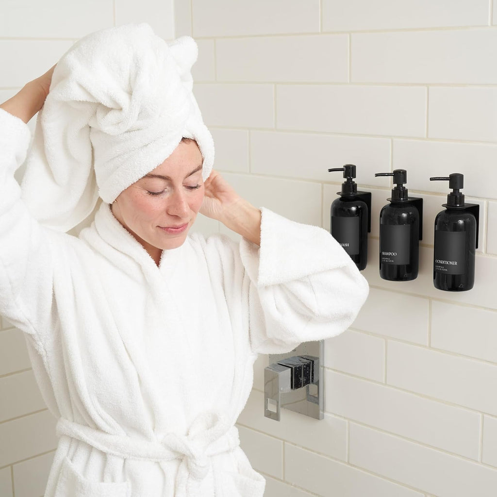 Stylish Shampoo & Conditioner Dispenser Set - Modern 21oz Wall-Mount Soap Bottles with Labels