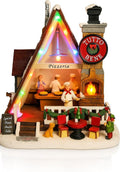 Moments In Time Pizza Shop Scene - Handcrafted LED Musical Pizzeria Holiday Decoration | Battery Operated Tabletop Display