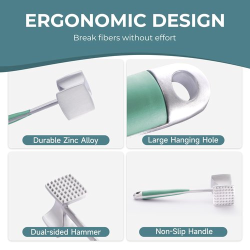 KITEXPERT Meat Tenderizer Hammer with Comfortable-Grip Handle, Dual-side Mallet for Kitchen, Heavy Duty Pounder For Tenderizing Steak, Beef and Fish, Mint Green