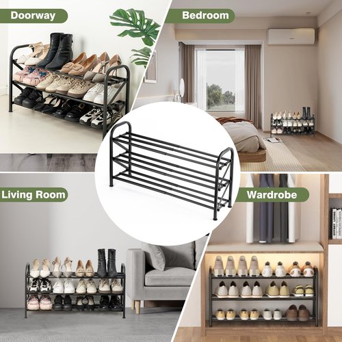 Atrastout 3-Tier Shoe Rack for Closet, 16"-33" Expandable ShoeRackAdjustable for Entryway Closet Doorway SturdyMetal, Black