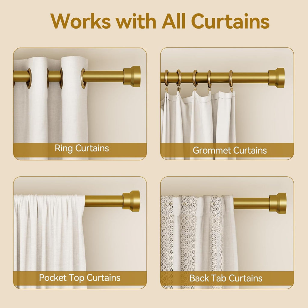 YaFex Curtain Rods - Heavy Duty 1 Inch Adjustable Window Treatment Rods | 32-118 Inch, Modern Gold Design