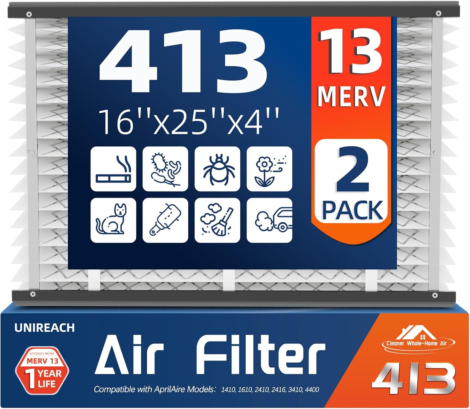 AprilAire 2 Pack MERV 13 Replacement Air Filters - Actual Size 16"x28"x4" | Compatible with Models 4400, 3413, 2416