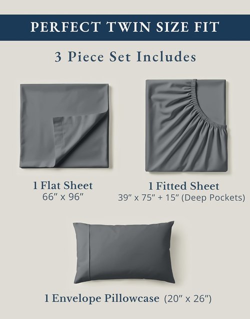 LANE LINEN 100% Organic Cotton Twin Bed Sheet Set - Soft, Comfy, Naturally Cooling Percale Weave | Charcoal Color