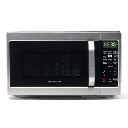 Farberware 0.7 Cu. Ft. Countertop Microwave Oven – 700 Watts Power, Auto Cook Settings, Defrost, Easy Clean and Child Safety Lock - Stainless