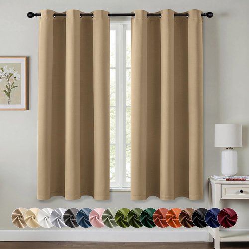MIULEE Blackout Curtains - Taupe Brown Thermal Insulated Drapes | 54-Inch Long, 2 Panels, Noise Reduction