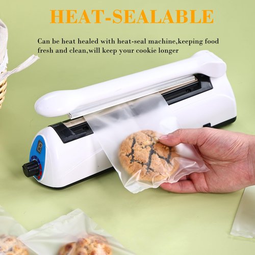 Prembag 100 Pcs 4-7/10 x 6-7/10 Inch Semi-Transparent Heat Seal Cellophane Bags for Cookies,Matte Cookie Sleeves,Frosted Treat Bag for Baked Goods
