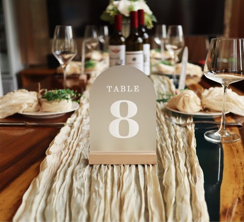 ORGANTEAM Wedding Table Numbers 1-30, Acrylic Arch Signs with Natural Wood Stands Holders, Rustic Table Decor for Reception & Parties (Frosted White)