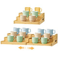 FIMOFIDRE 3-Tier Expandable Bamboo Mug Holder for Countertop Coffee Cup Holder Display Mug Organizer Mug Rack for Coffee Bar Organizer Mug Shelf for Cabinet for Kitchen, Home, No Assembly