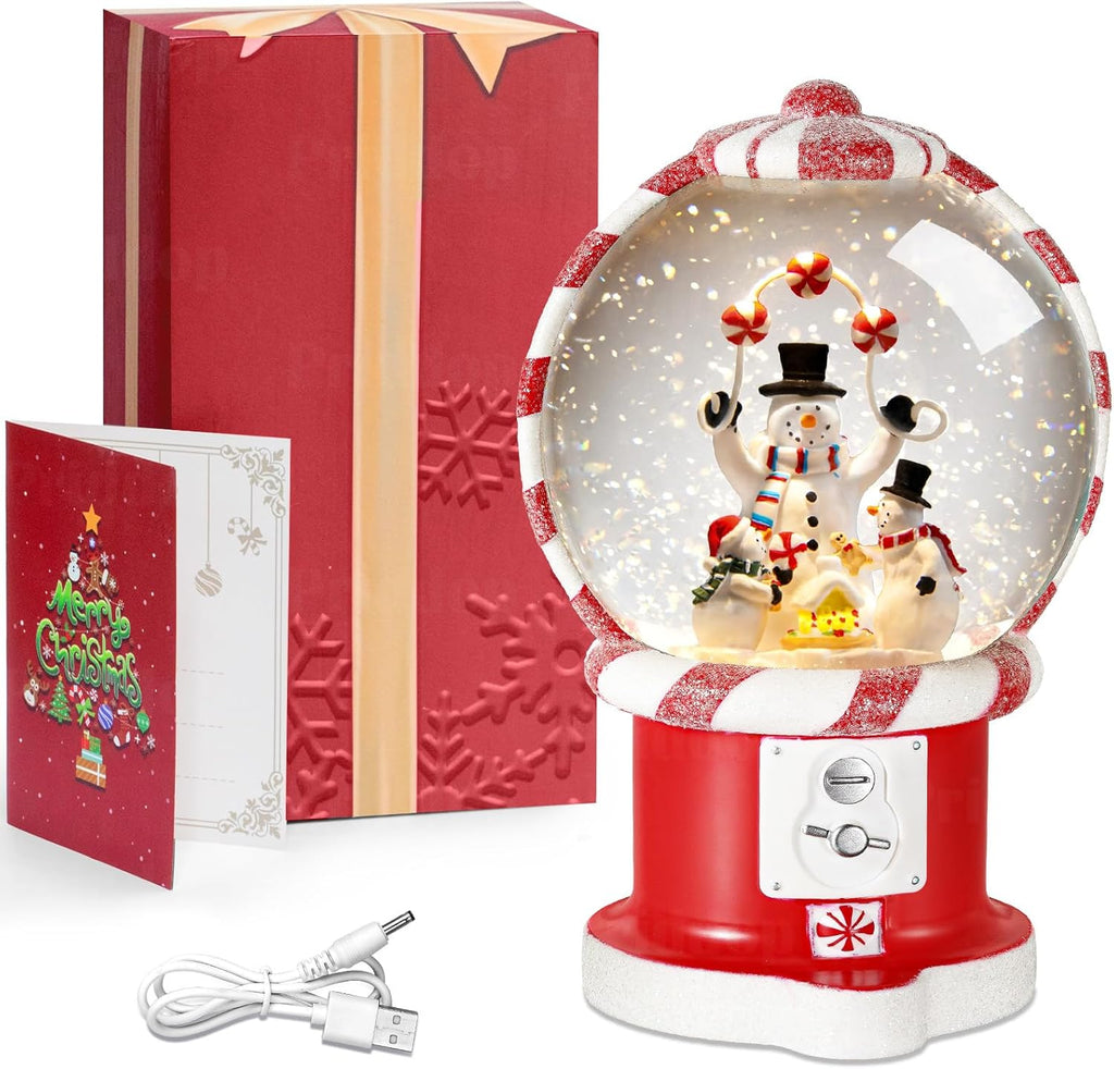 Priddop Snowman Snow Globe | Musical Glitter Christmas Decoration - 7.8 Inch USB/Battery Timer Gift