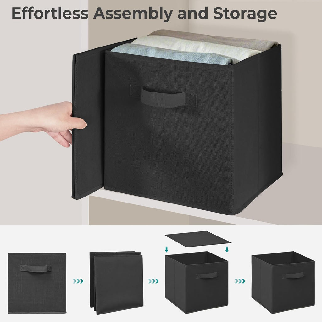 Skiennix 11 Inch Fabric Storage Cubes - Sturdy Foldable Bins for Clothes & Blankets | 8 Pack, Black