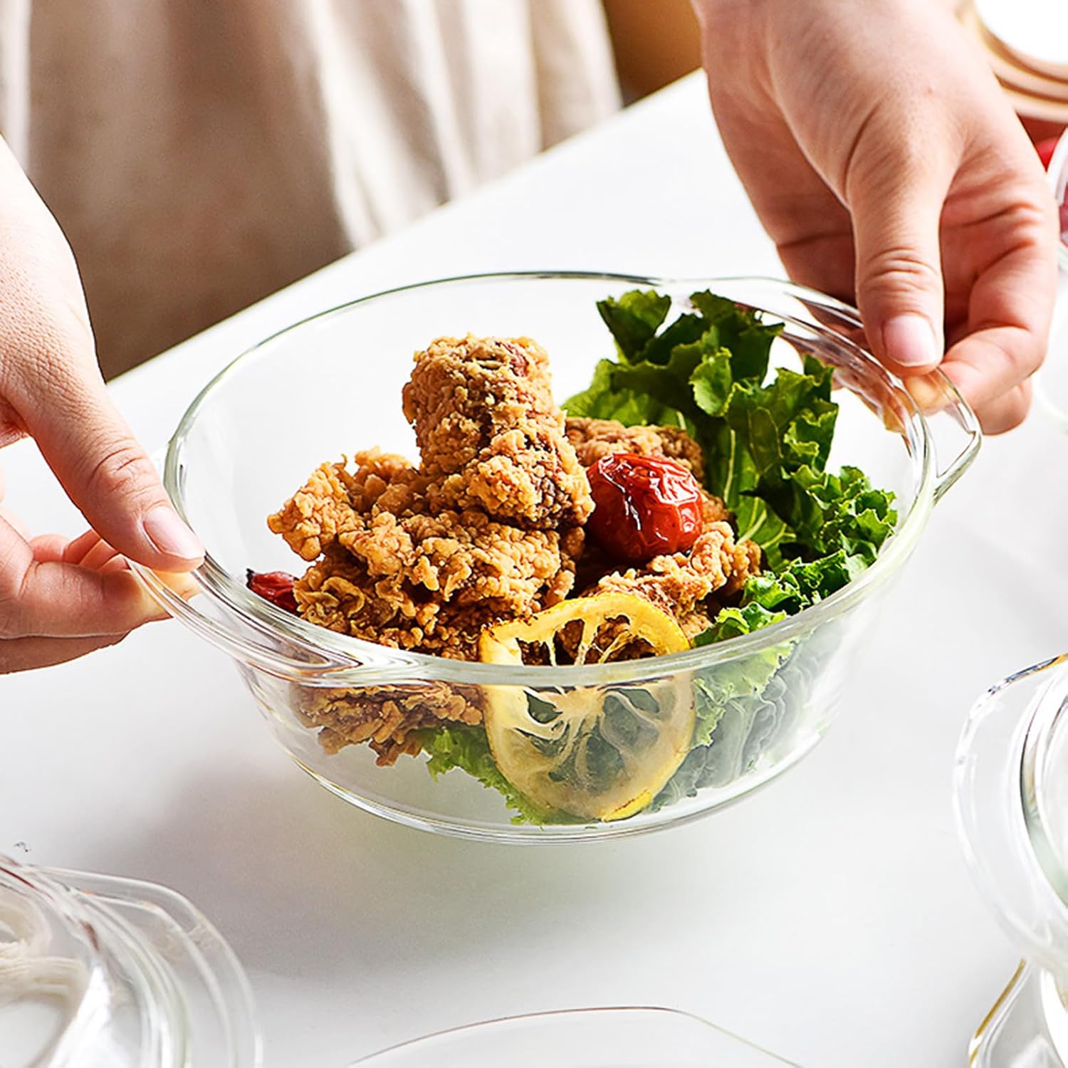 Skiennix Casserole Baking Dish - 2-Piece Mini Round Set with Handle & Lid | 3/4 Quart, Tempered Glass, Oven Safe