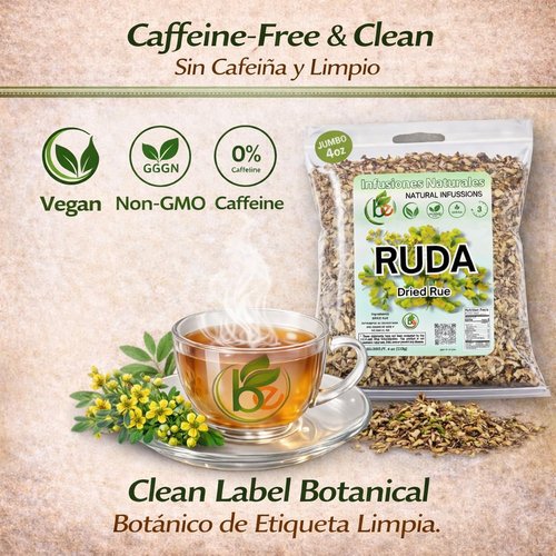 Ruda Seca Herbal Tea (4 oz) – 100% Natural Rue Dried Herbs (Ruta graveolens) – Traditional Botanical Infusion – Wildcrafted Loose Leaf – Caffeine-Free, Vegan, Non-GMO – Authentic by BEXPERTSUSA