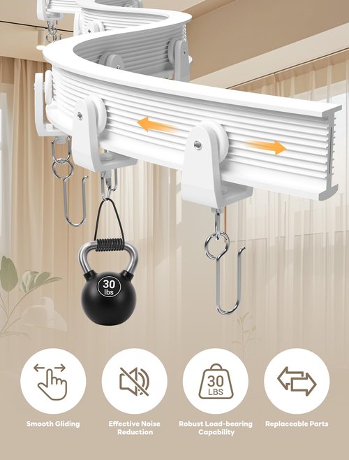 MERDTTES Flexible Bendable Ceiling Curtain Track, 9.8 FT (3 m), Mount for Rail with sliding Curtain Track System, Curtain Track Ceiling Mount, Room Divider for RV, Bathroom, Ceiling Curtain Rod, White