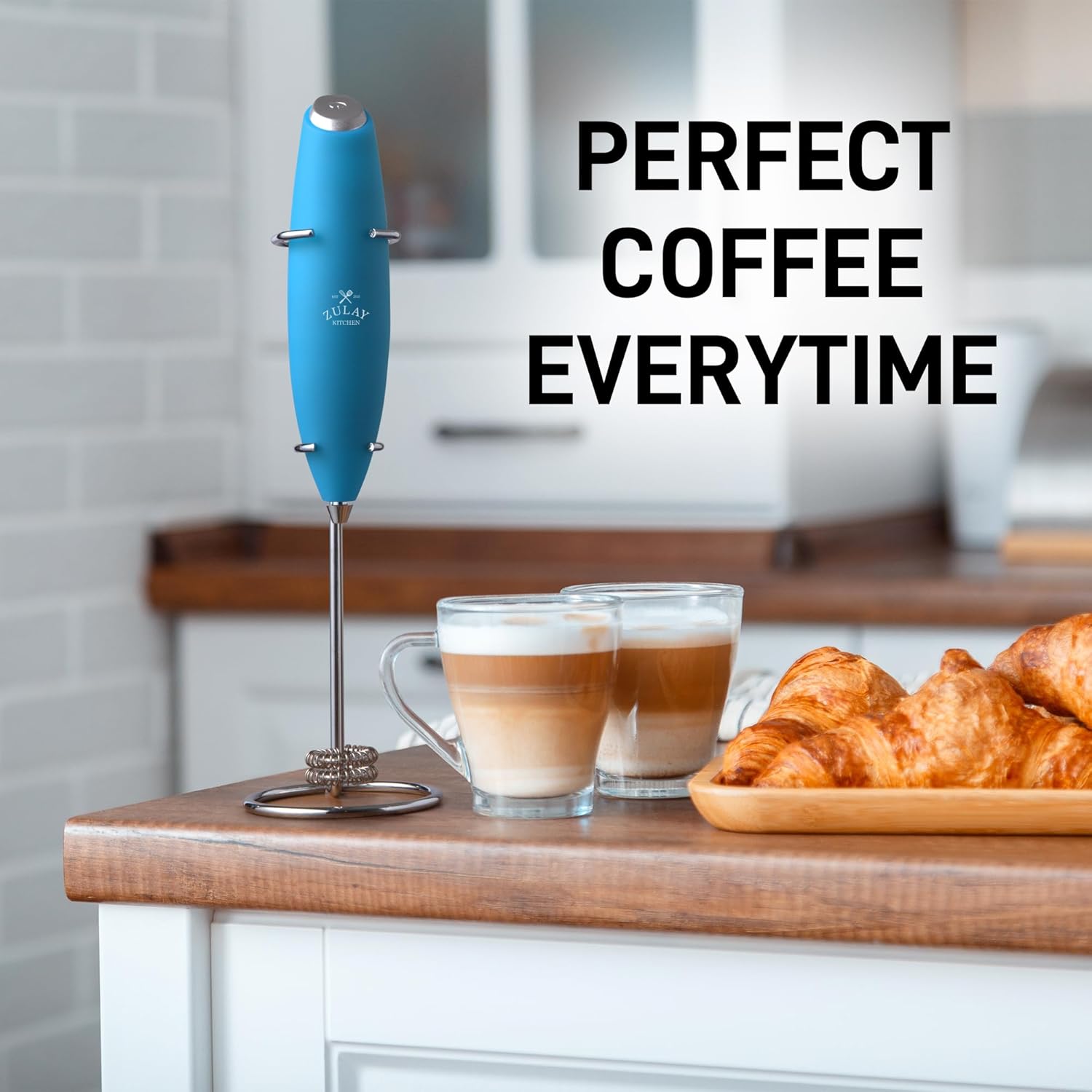 Zulay Double Whisk Milk Frother Handheld Mixer - High Powered Frother For Coffee With Improved Motor - Electric Whisk Drink Mixer For Cappuccino, Frappe, Matcha & More, Twin Whisk - Teal