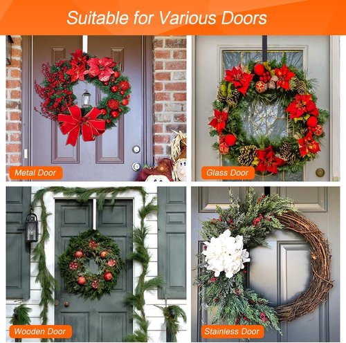 Btmooz Wreath Hangers - 2 Pack Over The Door Hooks | 12" Black Metal for Holiday Decor & Signs