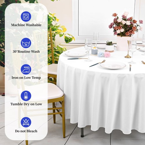 6 Pack White Round Tablecloth 120 Inch, White Tablecloths Waterproof Polyester Table Cloth for Round Tables, Stain and Wrinkle Resistant Washable Fabric Table Cover for Party Dining Wedding Banquet