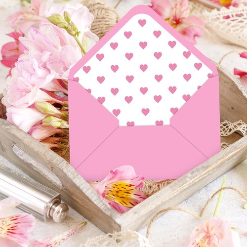 Whaline 50 Pcs Valentine's Day Invitation Envelopes Greeting Card Holders Pink Heart V-Flap Envelopes Card Sleeves with Stickers for Wedding Mother's Day Baby Shower, 5.3 x 7.3 Inch