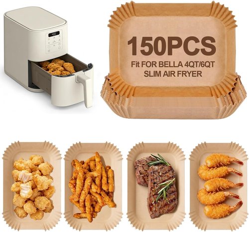 Bella Parchment Paper Liners - 150 Pcs Nonstick Air Fryer Baking Sheets | Easy Cleanup & Oil Proof