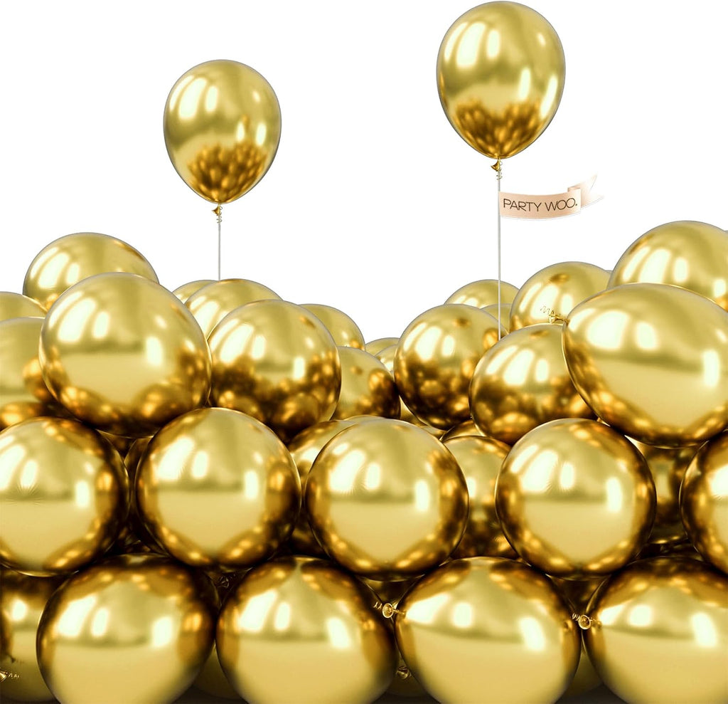 PartyWoo Metallic Gold Balloons - 50pcs 5 Inch Chrome Latex Balloons for Celebrations & Events