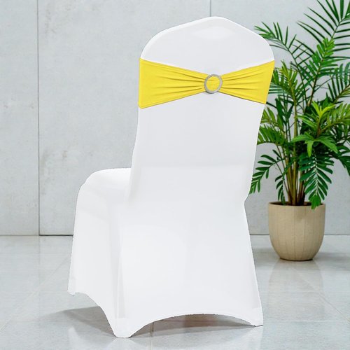 MDS Spandex Chair Sashes - Pack of 150 Elastic Stretch Bands with Buckle Slider for Wedding Decor | Yellow