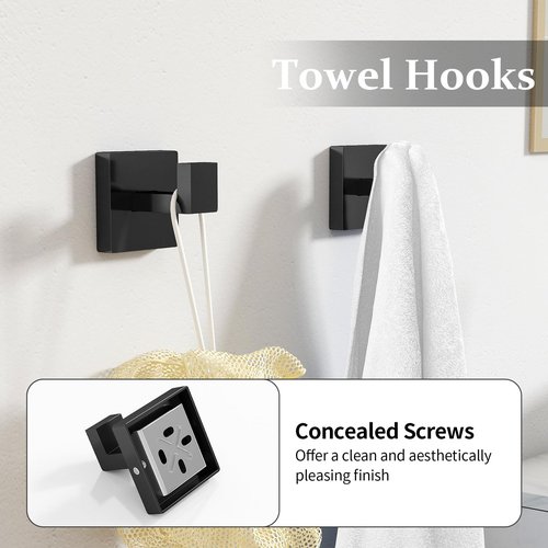 STWWO 10-Piece Matte Black Bathroom Hardware Accessories Set, 24 inch Towel Bar, Stainless Steel Towel Racks for Bathroom, Bath Towel Bar Set Wall Mounted