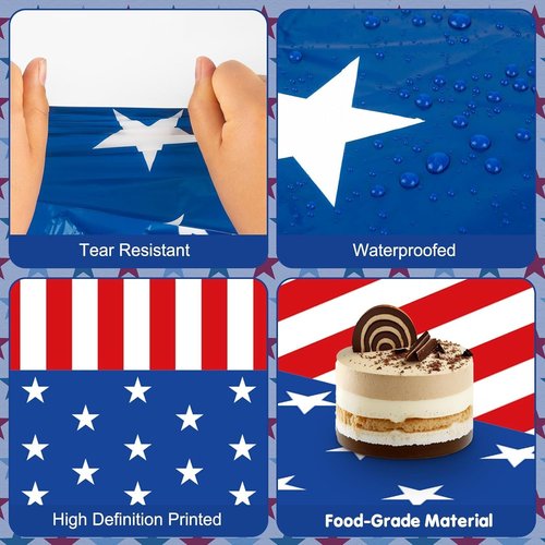 Independence Day Tablecloth - 2 Pack Waterproof Disposable Rectangle Covers | 54x108 in for Patriotic Celebrations