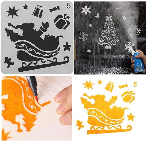 Christmas Stencils by [Brand Name] - 8 Reusable Plastic Templates for Art & DIY Decor | 5x5 Inch