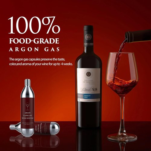 12 Pack Argon Gas Capsules Compatible with Wine Preservation Systems,Plastic, Cyclindrical Bottle Stopper for Wine Preservation,Silver
