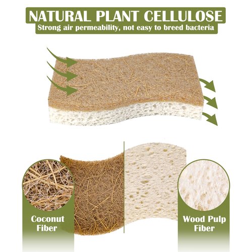 DEBETOOL 14Pack Natural Kitchen Sponge, Eco-Friendly Dish Sponge for Kitchen - Biodegradable Cellulose and Coconut Scrubber - Household Cleaning Sponge for Dishes, White