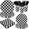 Oigco 168 PCS Race Car Birthday Party Decorations with Checkered Flag Plates, Cups, Napkins, Cutlery for Cars Birthday Decorations, Serves 24