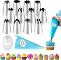 Skiennix Large Piping Tips Set - 14-Piece Reusable Stainless Steel Icing Nozzles for Cake Decorating