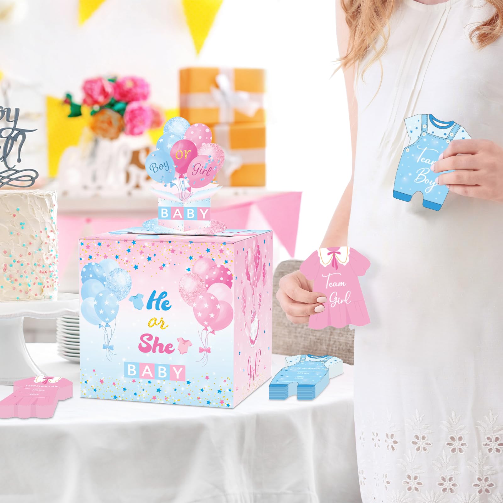 WNINK Baby Gender Reveal Pull Out Game with Voting Box, Gender Reveal Games, Fun Baby Shower Activity Keepsake, 50 Ballot Cards Boy or Girl Voting Box, Boy or Girl Party Supplies