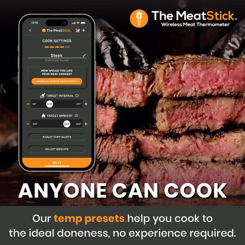 MeatStick 4 – Smart Wireless Meat Probe with 4 Sensors & Limited Range | Bluetooth Thermometer (Up to 165 ft Outdoors; Much Lower in Grill/Oven/Smoker)