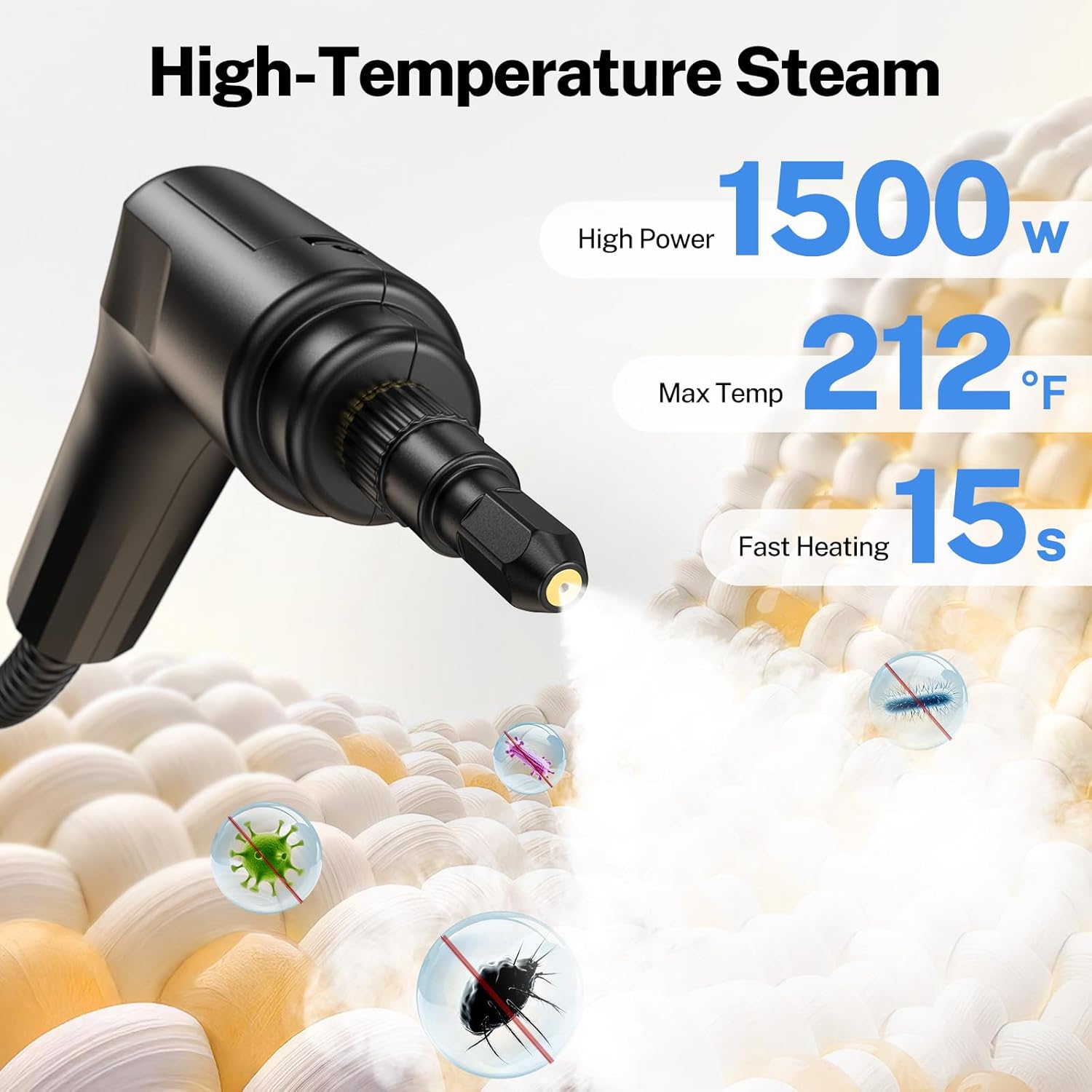 ODSD Steam Cleaner - 3-Level Adjustable Handheld Steamer for Home & Car | 15s Heat-Up, 1.6L Tank, 15 Accessories