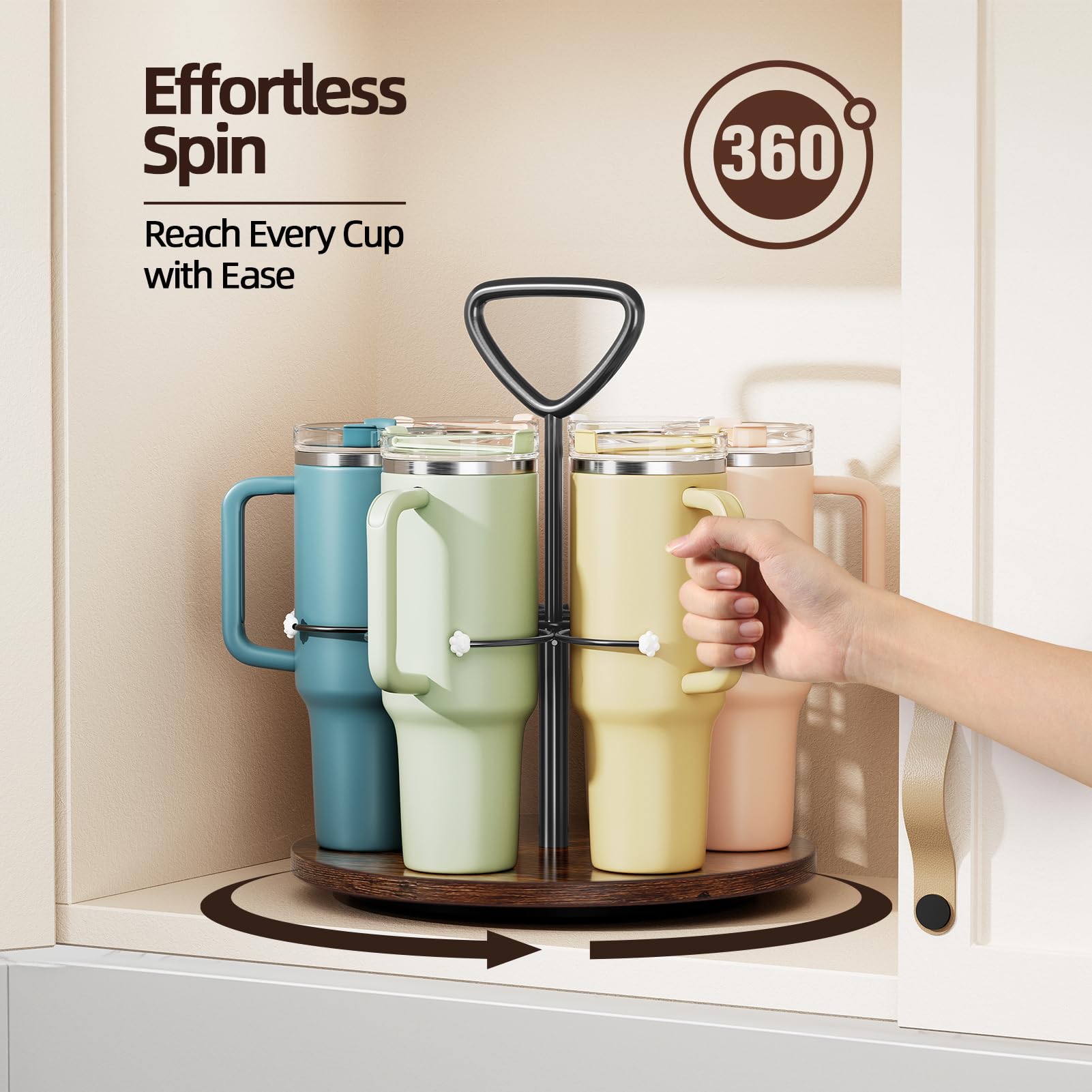 Delamu Water Bottle Organizer for Stanley Cup Organizer Holder Tumbler Storage with Wooden Turntable Base, Detachable Handle for Easy Carry, Stanley Cup Accessories for 40 oz 30 oz 20 oz Cup