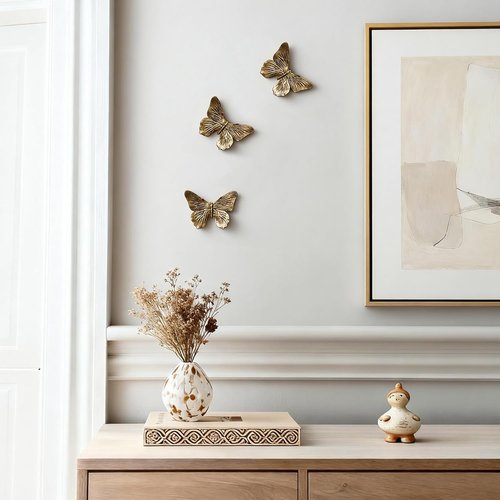 GUSFREUD 3D Butterfly Wall Decor Set - Antique Copper Resin Decorations for Living Room & Bedroom | Set of 3