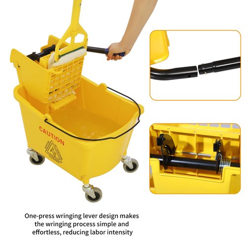 Wajeehaa Commercial Mop Bucket with Side-Press Wringer for Floor Cleaning, 35 Quarts, Yellow, Including One Commercial Mop