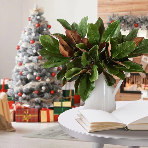 OBDXZHC 4 Pcs Magnolia Artificial Leaves Branches 22 Inch 3D Real Touch Faux Magnolia Stems Fake Magnolia Twigs for Indoor Outdoor Vase Filling Home Wedding Floral Arrangement Decoration
