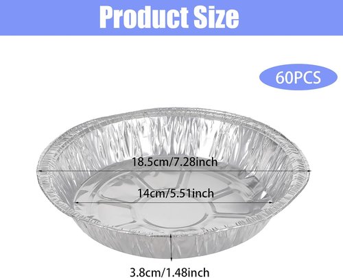 60 Pcs Round Foil Pans | Aluminum Baking & Roasting Containers - Freezer & Oven Safe