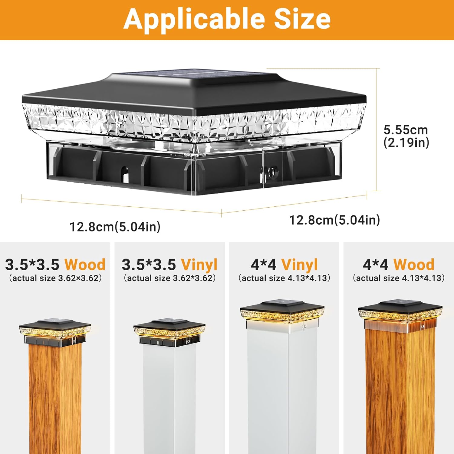 Btfarm Solar Post Cap Lights - 16 LED Outdoor Lighting | 2 Modes, Waterproof, 4-Pack for 4x4 & 3.5x3.5 Posts