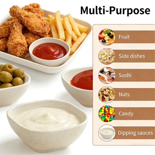 VUDANZYER Unbreakable Dipping Bowls, 9 Pack Wheat Straw Soy Sauce Dishes 4.5 oz, Small Dessert Bowls, Dipping Sauce Cups, Mini Prep Bowls, Dip Bowls for Side Dish, Ketchup, BBQ-Beige