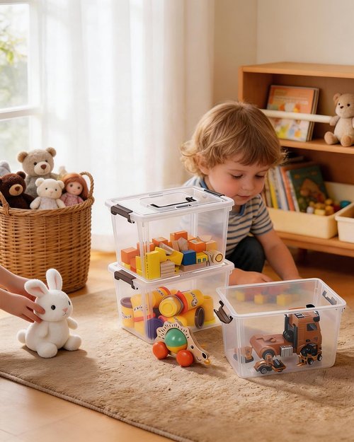 Citylife 6 QT Plastic Storage Bins - 8 Pack Clear Containers with Latching Lids & Handles for Organizing