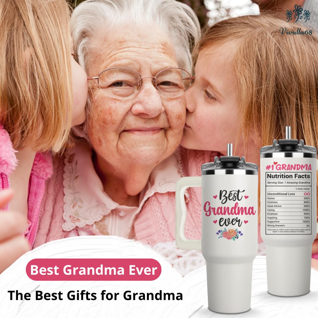 Vivulla68 Gifts for Grandma From Grandchild, Grandkids - Best Grandma Ever Tumbler 40Oz - Grandmother Coffee Mug, Gifts Ideas for Grandmas, Grammy - Grandmother Birthday Gift, Grandmy Cup