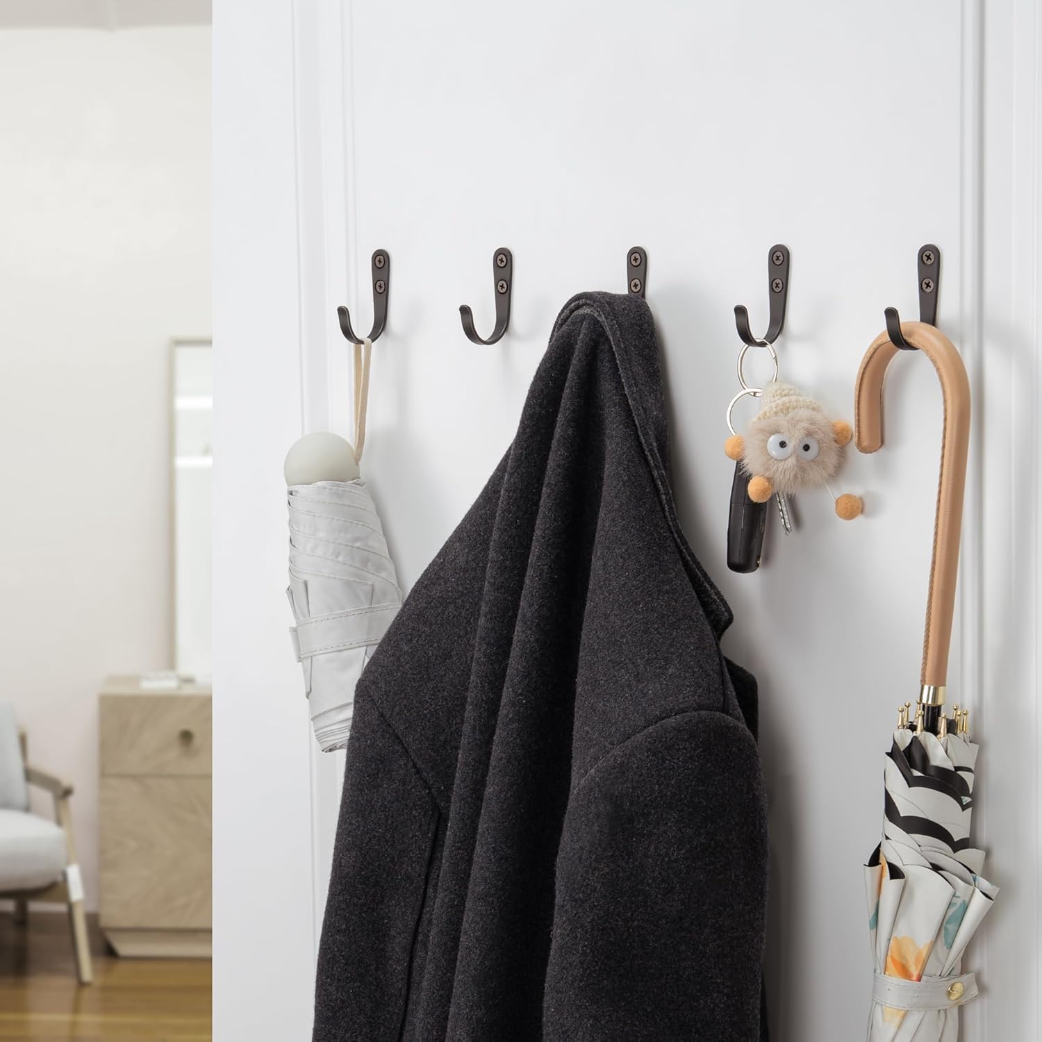10Pcs Black Metal Wall Hooks by [Brand Name] - Durable Hooks for Hanging Coats, Towels & Bags - Supports Up to 40 lbs